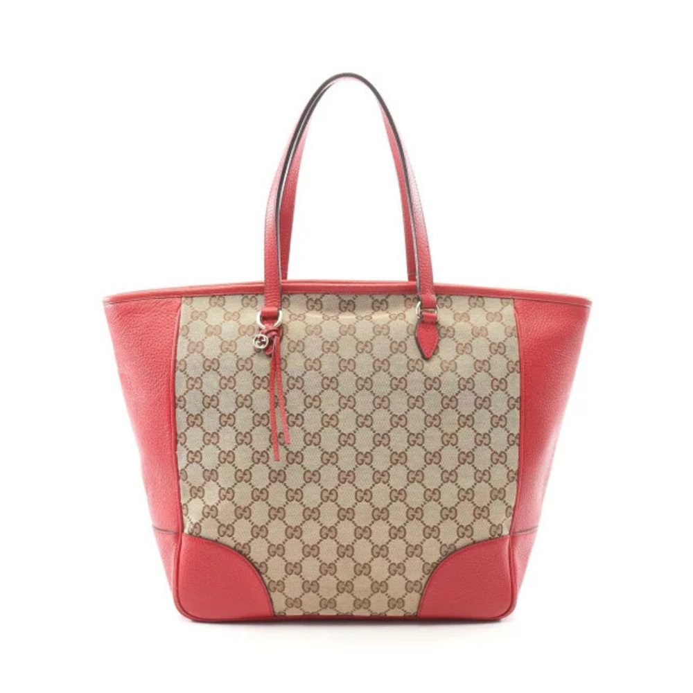 Gucci Bree Canvas Leather Tote Bag Beige Red